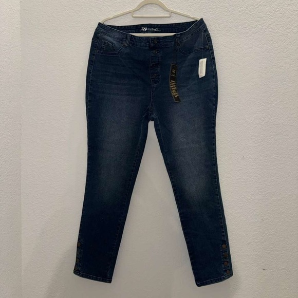 Diane Gilman Denim - Diane Gilman Women's XLT Dark Wash Denim Jeans Pull On Ankle Snap Button Skinny